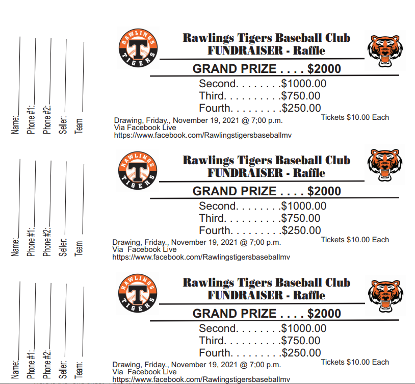 Rawlings Tigers Baseball Club Fundraiser Raffle